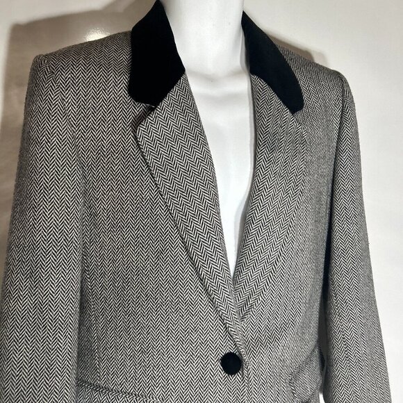 Russ Vintage SZ 12 Black herringbone 2 pc.suit office interview timeless 80's - Picture 3 of 15